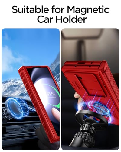 AICase for Samsung Galaxy Z Fold 6 Case [Heavy Duty Protective][Camera Lens Cover][Hinge Protection][360°Ring Magnetic Kickstand] Rugged Shockproof 360 Full Protective Phone Cover for ZFold 6 2024_2 - color: Red+Magnetic stand