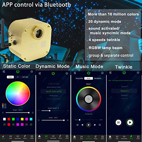 AZIMOM Bluetooth Control 16W Twinkle Fiber Optic Lights Star Ceiling Lighting Kits 450pcs0.03in 9.8ft Fiber Strands RGBW Music Mode Light Engine for Home Indoor Car Interior Decoration - size: Star+450pcs*0.03in*9.8ft