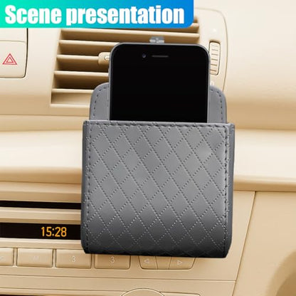 YoRise PU Leather Car Air Vent Storage Bag, Car Console Organizer (Gray) - color: Gray