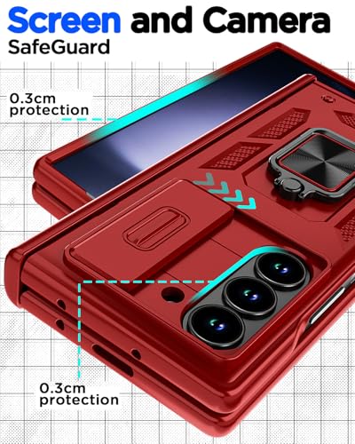 AICase for Samsung Galaxy Z Fold 6 Case [Heavy Duty Protective][Camera Lens Cover][Hinge Protection][360°Ring Magnetic Kickstand] Rugged Shockproof 360 Full Protective Phone Cover for ZFold 6 2024_2 - color: Red+Magnetic stand
