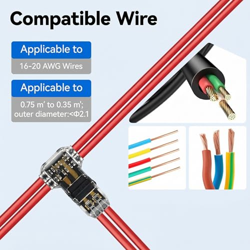 20 Pcs T-Tap Wire Connectors, 3-Way 2-Pin, 16-20 AWG - color: 2 PIN