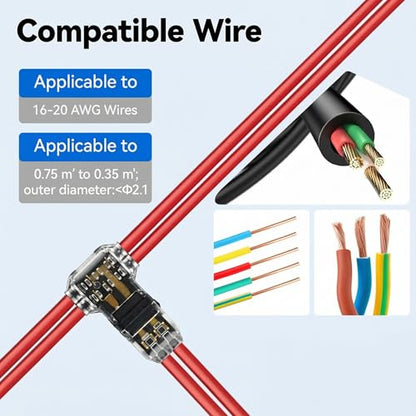 20 Pcs T-Tap Wire Connectors, 3-Way 2-Pin, 16-20 AWG - color: 2 PIN