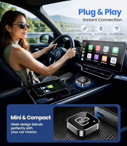 2026 Wireless CarPlay & Android Auto Adapter – 2-in-1 Plug & Play Dongle, Converts Wired to Wireless, Auto Reconnect, Low Latency, for iOS 10+ & Android 11+ with Factory Wired CarPlay - color: Dark Gray