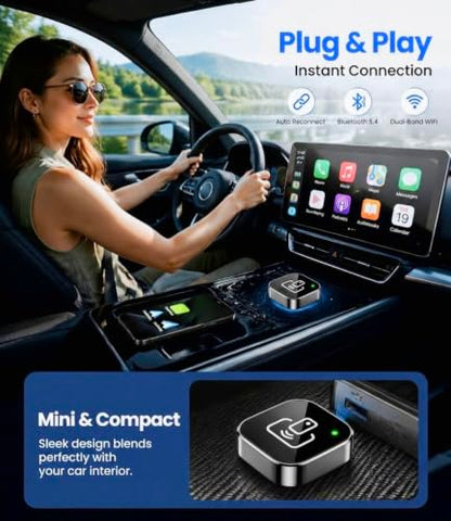 2026 Wireless CarPlay & Android Auto Adapter – 2-in-1 Plug & Play Dongle, Converts Wired to Wireless, Auto Reconnect, Low Latency, for iOS 10+ & Android 11+ with Factory Wired CarPlay - color: Dark Gray