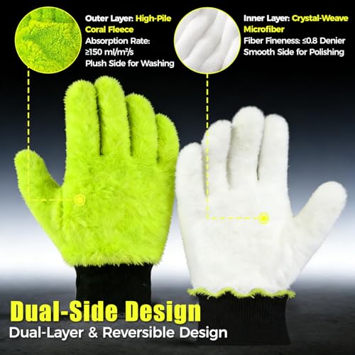 XINDELL Car Wash Mitt 4 Pack, Ultra Soft Microfiber Cleaning Gloves, Scratch-Free Dual-Sided Mitts for Car Paint, Wheels & Mirrors, Lint-Free Auto Detailing Wash Mitt - color: Green