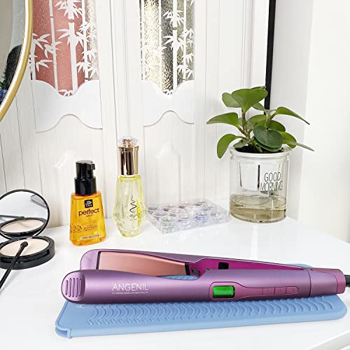 ANGENIL Heat Resistant Silicone Mat Pad Pouch For Travel Curling Iron Wand, Tourmaline Titanium Ceramic Portable Flat Iron, Hair Straightener, Automatic Wireless Curlers, Crimper Hair Iron, Hair Tools - color: Blue