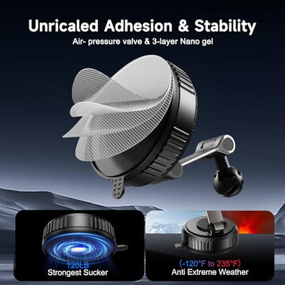 for 25W MagSafe Car Mount Charger with Cooling Fan, Magnetic Wireless Car Charger, Suction Cup & Vent Attachment Phone Holder, 25W Fast Charging Car Cooling Phone Mount for iPhone 17/16,S26 Ultra