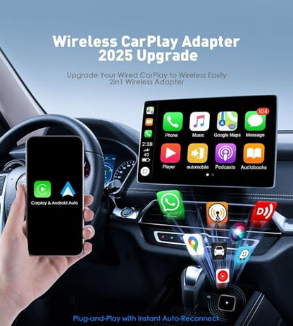 Wireless CarPlay Adapter for iPhone& Android,2-in-1CarPlay Dongle,Upgrade Wired to Wireless CarPlay Adapter,Cars with USB-A & Type-C Extension Cables,Stable Control,Plug and Play (Black)