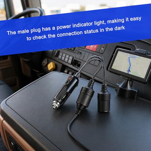 12V Car Cigarette Lighter Splitter, 1 to 2 Double Auto DC Power Supply Extension Cord with 10A Fuse, 18AWG Dual Cigarette Lighter Adapter for Cars Trucks SUVs Boats