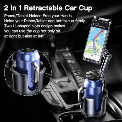Cup Holder Phone Tablet Mount, 2 in 1 iPad Car Cup Holder with Expander Adjustable Arm for 4.7-10 inches Phone Tablet Mount Compatible for iPad Pro Air Mini, Fire,iPhone 17,Galaxy Phones
