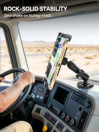 OHLPRO Heavy Duty Tablet Mount for Semi Truck, Drill Base iPad Holder Compatible with RAM Mount B Size 1" Ball, 360° Rotating Dashboard Stand for 5-17" iPad Pro,Great for Desks, Wall, Businesses - size: 5-17''- 1 Arm Mount