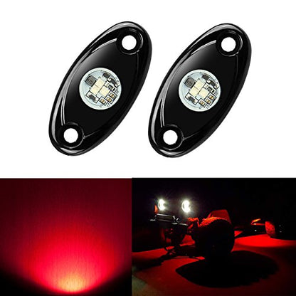 2 Pods LED Rock Lights, Ampper Waterproof LED Neon Underglow Light for Car Truck ATV UTV SUV Offroad Boat Underbody Glow Trail Rig Lamp (Red) - color: Red, size: 2 Pods
