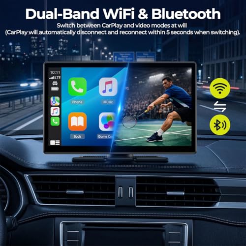 LAMTTO 9" Apple CarPlay Screen with Backup Camera & Streaming Apps
