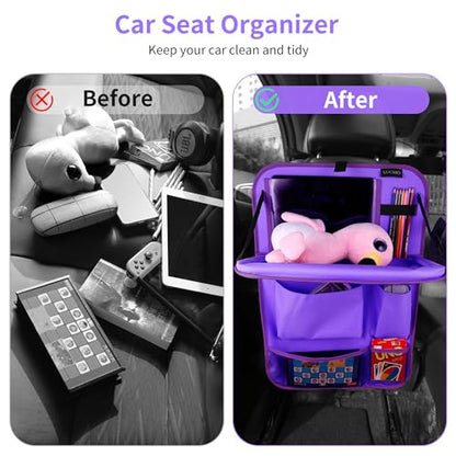 LUCMO Car Backseat Organizer with Foldable Tablet Holder, Dark Purple - color: Dark Purple-3, size: 2 Pack with Food Tray