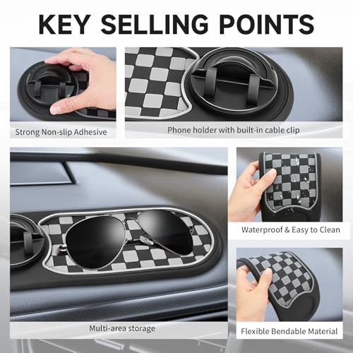 Multifunction Car Anti Slip Mat, Dashboard Phone Holder with Temporary Parking Number, Strong Grip Silicone Pad Organizer for Phones, Sunglasses, Keys and Interior Accessories