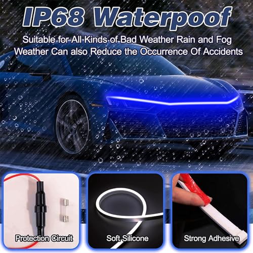 Car LED Hood Light Strip for Cars, SUVs, Trucks, Blue, 70 Inch - color: Blue, size: 70 Inches