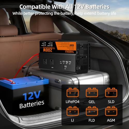 2500 Watt Pure Sine Wave Power Inverter, 12V DC to 110V 120V AC