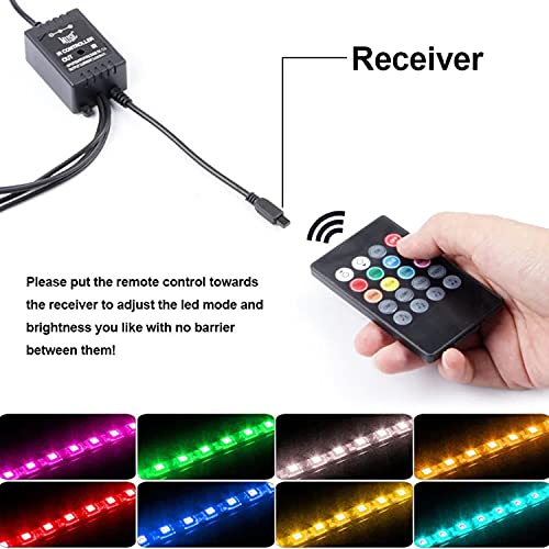 Car LED Strip Lights RGB 5050 4X 12-SMD Bar Colorful Bright Interior Atmosphere Under Dash Footwell Light, 5V USB Plug, Bluetooth APP and Remote Control, Music Sync