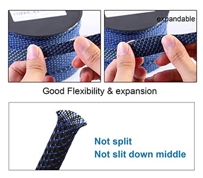 25ft - 1/4 inch PET Expandable Braided Sleeving – BlackBlue – Alex Tech Braided Cable Sleeve - color: Blackblue, size: 1/4"-25ft
