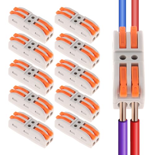 DIANN 10pcs Lever Wire Connectors 2 Circuit Inline Splices Electrical Wire Connector SPL-2 Lever Nuts Wire Connectors 28-12 AWG Quick Connect Splice Wire Connectors - color: 10pcs SPL-2