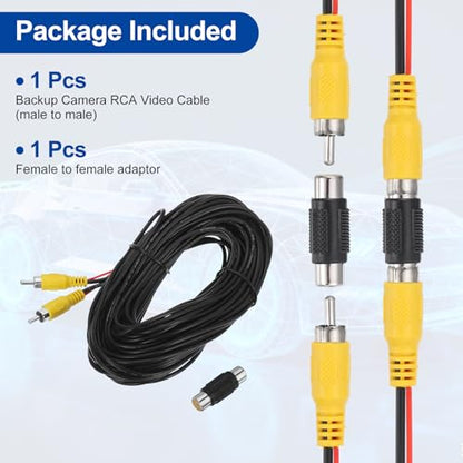MECCANIXITY Backup Camera RCA Video Cable, 20m/65.6ft RCA Car Rear Reverse Camera Video Extension Cable & Detection Wire for Truck Bus SUV, Male to Male, with Female to Female Coupler - size: 20m/65.6ft