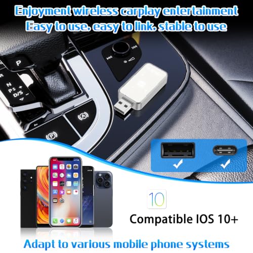 Mini Wireless Carplay Adapter for Apple for iPhone, 2026 Upgraded Convert Wired to Wireless Car Play Adapter,Fast Auto-Connect & No Latency Dongle,Plug & Play, USB A/C Included for iOS