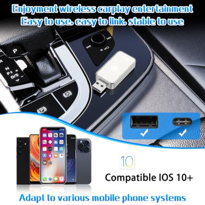 Mini Wireless Carplay Adapter for Apple for iPhone, 2026 Upgraded Convert Wired to Wireless Car Play Adapter,Fast Auto-Connect & No Latency Dongle,Plug & Play, USB A/C Included for iOS