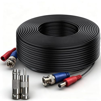 1 Pack 66ft (20M) BNC Video Cable Wire, 4mm Thickened Security Camera Extension Cable, All-in-One Siamese CCTV Power Cable for DVR, Includes 2 BNC Connectors - size: 66ft