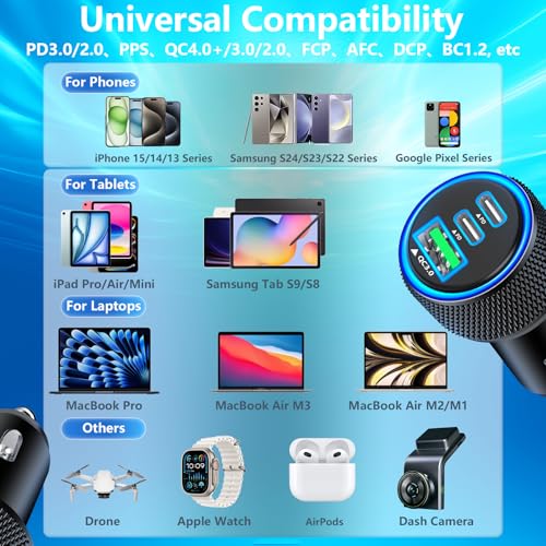 Apple MFi Certified iPhone 17 Car Charger 3Port 67W USB-C&USB-A Car Charger - color: Jet Black