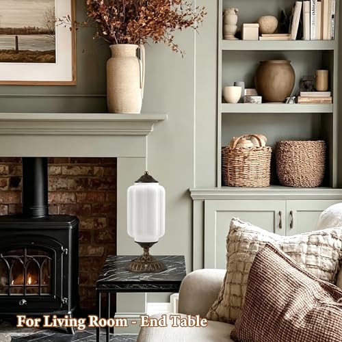 14" Milk Glass Touch Table Lamps Set of 2 with USB C+A Charging Ports - color: White-2Pack