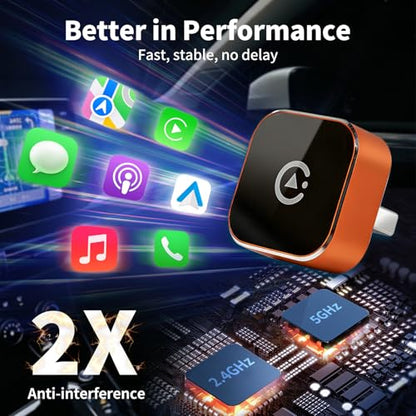 Carplay Wireless Adapter 2026 New, Bluetooth Apple Carplay Adapter Apple Car Play Wireless Carplay Adapter 2026 Mini USB Design with Fast Stable Connection 2-In-1 for Apple iOS 10+ Android 11+ Version
