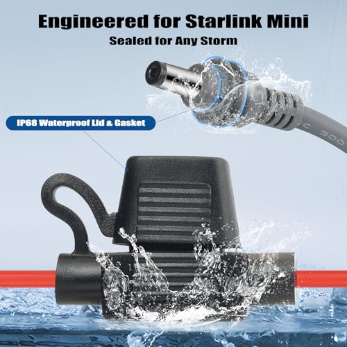 16.4 FT 16AWG Starlink Mini Direct Battery Power Cable [No Boost Converter Needed] Waterproof Starlink Mini Power Cable with 15A Fuse, Starlink Car Adapter – Direct to Car, RV, or Marine Battery - size: 5M