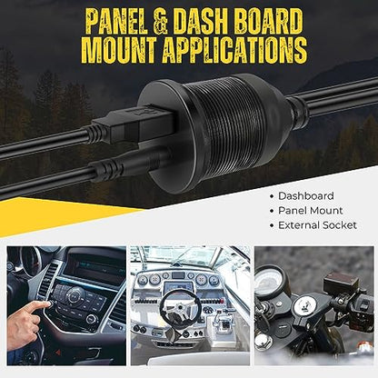 TNP USB RCA Flush Mount Cable - Dashboard Panel Dash Mount Port USB + RCA to USB + 3.5mm AUX Socket Jack Plug Connector Extension Wire Cord for Car Truck Trailer Boat Motorcycle (1M / 3FT)