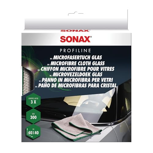 SONAX Glass Cleaning Microfiber Cloths | Lint-Free Waffle Weave Towels for Streak-Free Glass & Mirrors | Ultra-Absorbent, Non-Shedding, High Clarity Finish | 3-Pack | 451541 | 16" x 16"