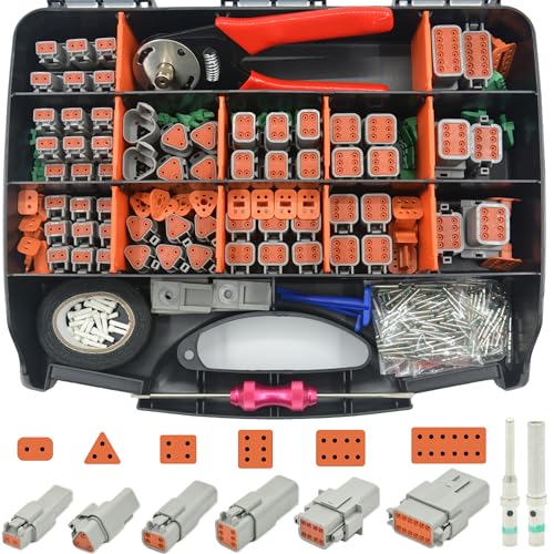 378 PCS DT Deutsch Series Waterproof Connector Kit, 2 3 4 6 8 12 Pin Connectors, Crimping Tool(12-20AWG) & DT Removal Tool, Size 16 Solid Terminal Contacts (14-20AWG) for Cars Motorcycle Boat - size: DT 378PCS KIT