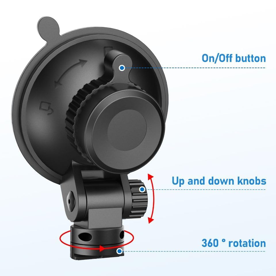 Dash Cam Mount, Suction Cup Mount, Windshield Suction Cup Mounting Bracket, Suitable for R2-4K and R2-4K PRO Dash Cam Models