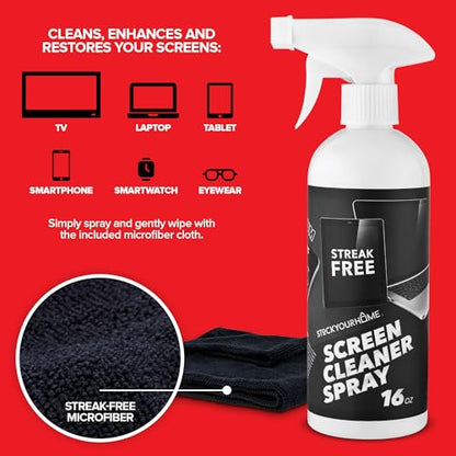 16oz Screen Cleaning Kit with Spray and Micro-Fibre Cloth Wipe (2 Pack) for Car Screens, Computer Screens, Laptops, iPads & Phones; Touchscreen Electronics Cleaner to Erase Dust or Fingerprints - size: 2 Pack