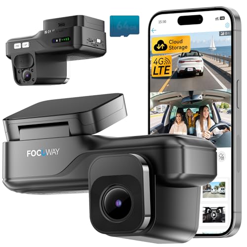4G LTE Dash Cam with Live View, 2K+1080P Front Inside Anti-Theft Car Camera Live Streaming, Instant Alert via App, Cloud & SD Storage, IR Night Vision, No Screen, 24/7 Parking Mode, GPS, OBD