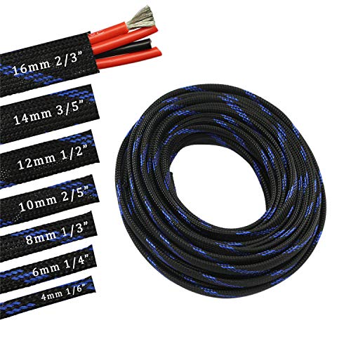 30ft PET Expandable Sleeving Wire Cable Sleeve (1/4", Steel Blue&Black) - color: Steel Blue&Black, size: 1/4"