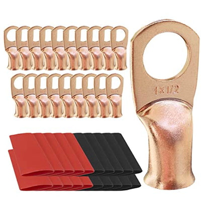 10pcs 1 AWG-1/2 Ring Battery Lugs, Copper Lugs, Battery Cable Ends, Tubular Ring Terminals, Crimp Wire Ring Lugs, Battery Terminal Connectors with Heat Shrink Tubing (10, 1 Awg - 1/2" (M12) Ring) - size: 1 Awg - 1/2" (M12) Ring