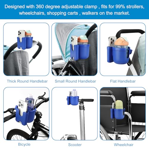 Accmor Stroller Cup Holder with Phone Holder, Bike Cup Holder, Universal Cup Holder for Uppababy Nuna Strollers, 2-in-1 Drinks Holder for Walker, Wheelchair, Scooter - color: All Dark Blue & All Dark Blue