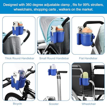 Accmor Stroller Cup Holder with Phone Holder, Bike Cup Holder, Universal Cup Holder for Uppababy Nuna Strollers, 2-in-1 Drinks Holder for Walker, Wheelchair, Scooter - color: All Dark Blue & All Dark Blue