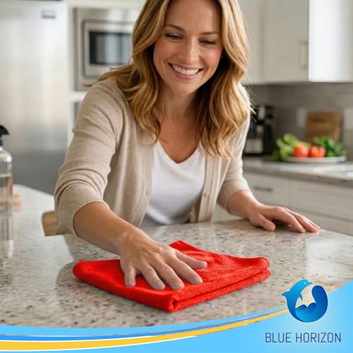Red Microfiber Cleaning Towels, 3 Dozen Dual-Sided Cleaning Cloths Bulk Pack, Ultra Soft Plush Wash-Cloths, Micro-fiber Detailing Cleaning Cloths for Car, Household and Commercial (Red, 16" x 16") - color: Red