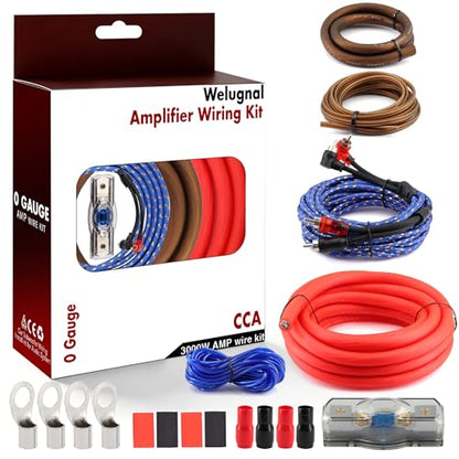 0 Gauge Amplifier Wiring Kit 3000W,Complete Car Audio Install kit with 17FT 0 AWG CCA Power Cable,RCA Cable & Speaker Wire,100A Fuse Holder,OFC Ground | for Subwoofer Amp Installation - size: 0 Gauge