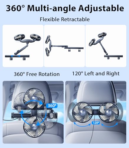 Long Arm Dual Head Car Cooling Fans for Back Seat for Kids, Usb 5V/ 12V /24V Car Backseat Headrest Fan for Baby Rear Facing, Car Seat Cooler That Blow Cold Air for Vehicles Sedan Suv Without Ac - style: USB Powered-Long Arm
