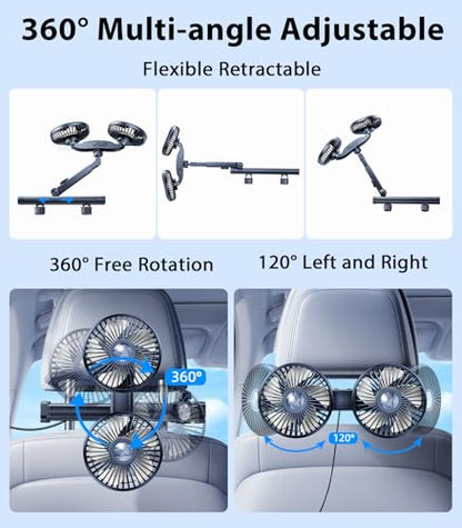Long Arm Dual Head Car Cooling Fans for Back Seat for Kids, Usb 5V/ 12V /24V Car Backseat Headrest Fan for Baby Rear Facing, Car Seat Cooler That Blow Cold Air for Vehicles Sedan Suv Without Ac - style: USB Powered-Long Arm