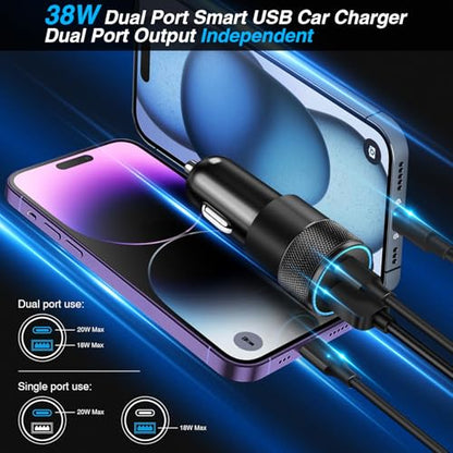 Car Charger, 5Pack 38W Dual Ports USB-C+USB-A Cigarette Lighter Adapter - color: 5-Pack Black
