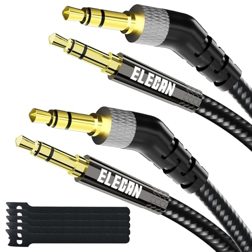 Elecan 135 Degree 1/8 Inch 3.5 MM AUX Cable Headphone Cord Wire 10 Ft/2 Pack, Angled Hi-Fi Sound Thin&Slim Braided TRS Stereo Audio Beats Cable for Car,Home Stereos, Speaker,Phones - size: 10FT-2PK, style: 135 Degree Angled to Straight