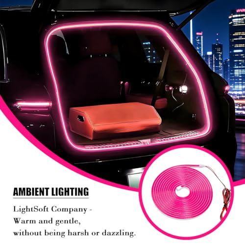 Car Trunk LED Strip Lights, 4M Dynamic Flowing Vehicle Trunk Ambient Strip Light, Flexible Waterproof Auto Neon Lighting Accessories, Universal for SUV Truck Motorcycle (Pink) - color: Pink