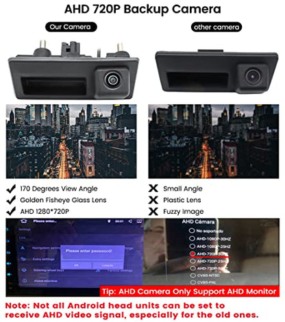 HD 720P Vehicle Backup Camera for Audi A4L A5 A3 Q3 Q5 RS6 for VW Passat Tiguan Jetta Sharan Touareg Lavida Skoda, Car Rear View Trunk Handle Camera